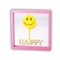 Preview: Love Frames Glasbild mit Schriftzug HAPPY in Rosa, 30x30 cm, quadratisch, MDF-Rahmen – Wanddekoration