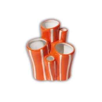 Keramikvase orange weiss gestreift im Korallendesign mit mehreren Öffnungen