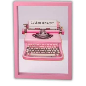 Love Frames Glasbild mit Schreibmaschinen-Motiv in Rosa, 35x26 cm, MDF-Rahmen – Vintage Wanddekoration