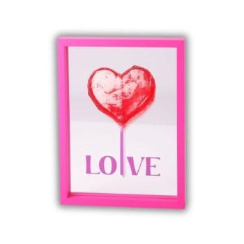 Love Frames Glasbild mit Schriftzug LOVE in Hot Pink, 35x26 cm, MDF-Rahmen, Wanddekoration