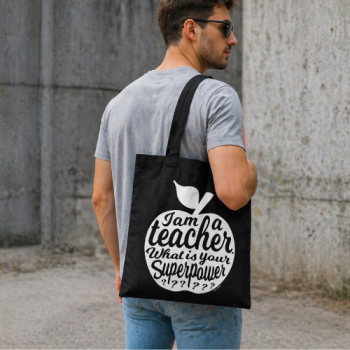 Preview: Lehrergeschenk Tragetasche in mit weißem Aufdruck, wiederverwendbar & nachhaltig