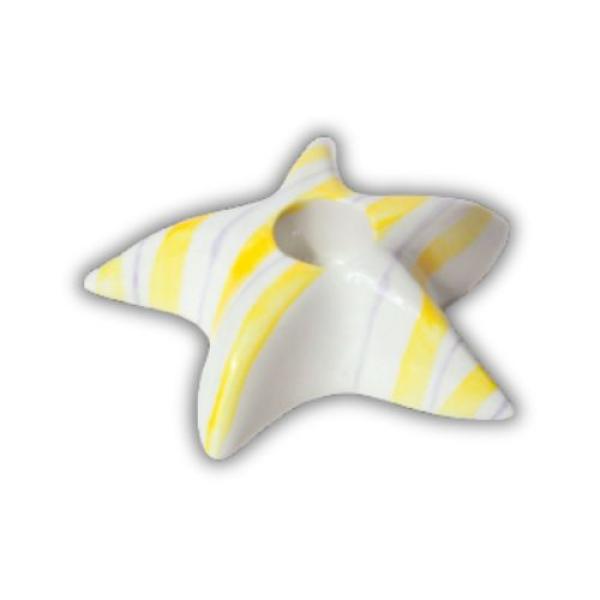 Kerzenhalter gelb weis gestreift in Form eines Seesterns