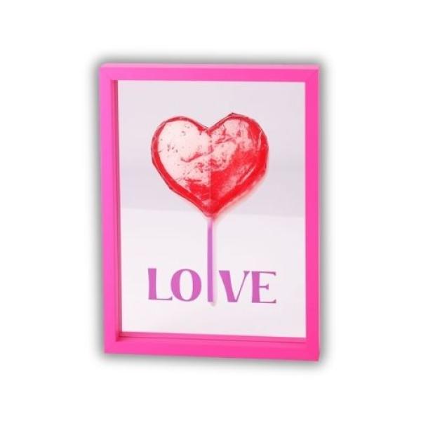 Love Frames Glasbild mit Schriftzug LOVE in Hot Pink, 35x26 cm, MDF-Rahmen, Wanddekoration