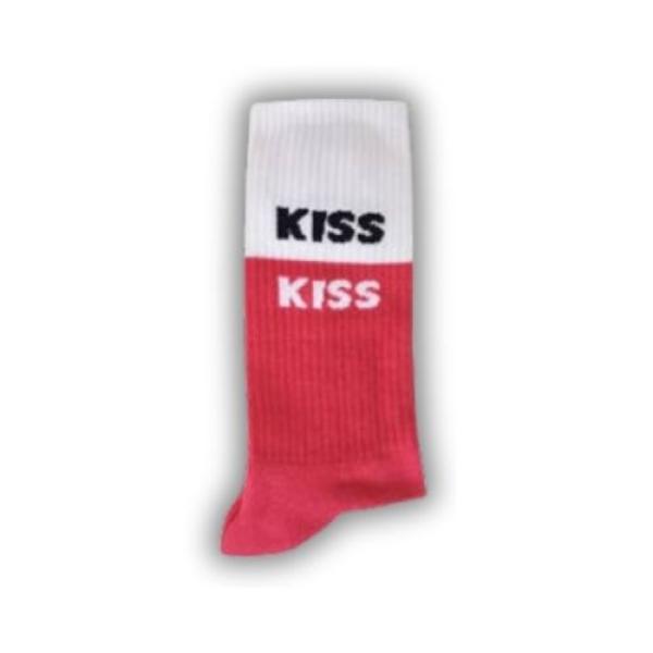 PEGADA Sportsocken KISS Coffee weiß rot – bequeme Crew Socks mit Statement Design für Gym und Lifestyle