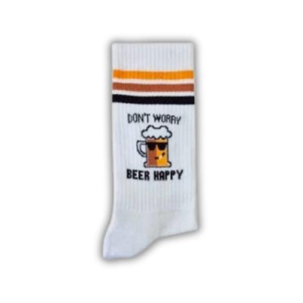 Pegada Beer Happy Sportsocken weiß mit lustigem Bierprint für Crossfit und Gym